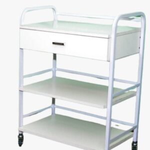 Medical White Trolley (2 Shelves 1 Drawer)