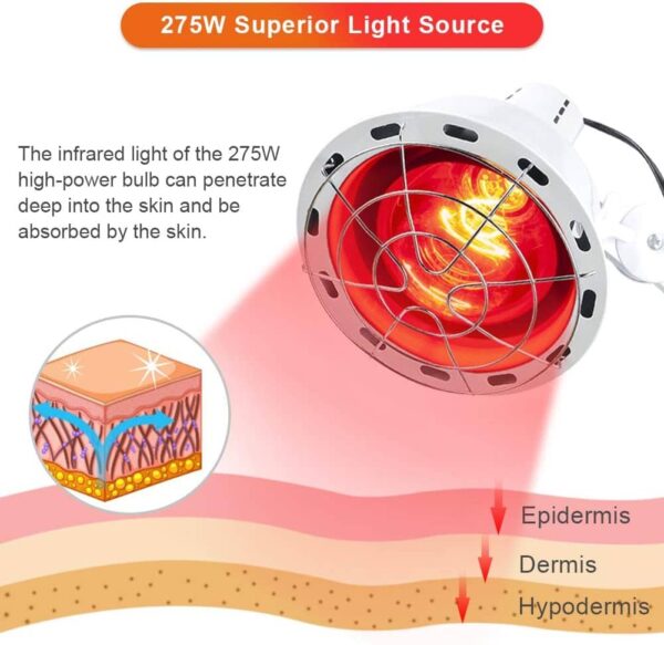 Infrared Red Light Therapy Lamp with Stand & Wheels – 275W Full-Body Heat Treatment - Image 3