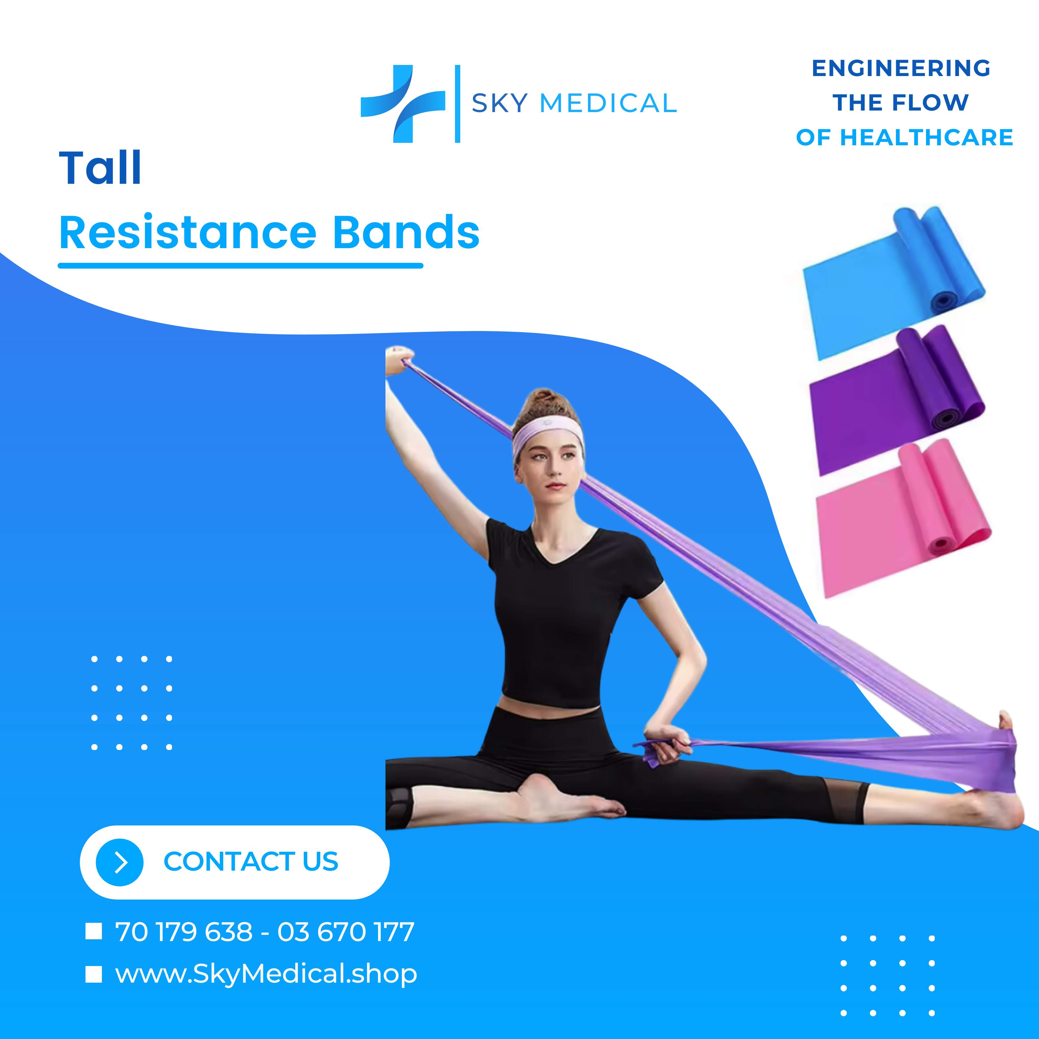 Therabands Set of 3 – Tall Resistance Bands for Fitness, Yoga, and Physical Therapy