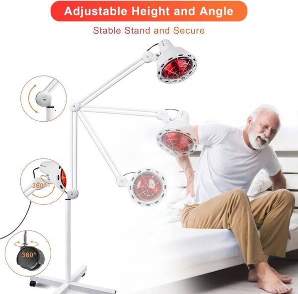 Infrared Red Light Therapy Lamp with Stand & Wheels – 275W Full-Body Heat Treatment - Image 4