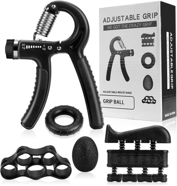 5-in-1 Hand Grip Set Strengthener Kit (Adjustable) – Build Strength & Relieve Stress