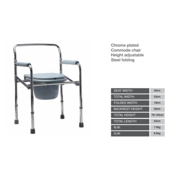 Folding Commode Chair – Height Adjustable, Lightweight & Portable for Elderly and Homecare - Image 7
