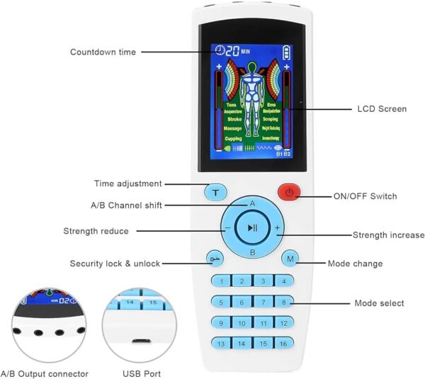 EMS TENS Electrotherapy– 16 Modes & 20 Intensity Muscle Stimulator for Pain Relief & Fitness - Image 4