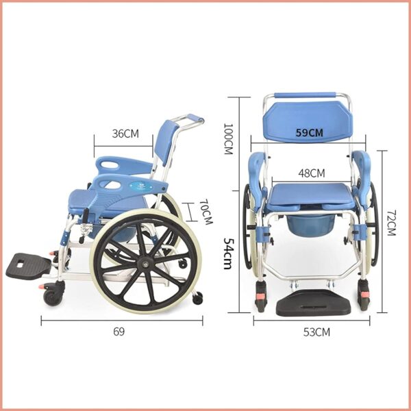 3-in-1 Commode Wheelchair – Shower, Toilet & Mobility Chair (Anti-Rust, 150kg Capacity) - Image 3