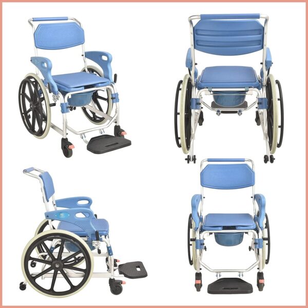 3-in-1 Commode Wheelchair – Shower, Toilet & Mobility Chair (Anti-Rust, 150kg Capacity) - Image 5