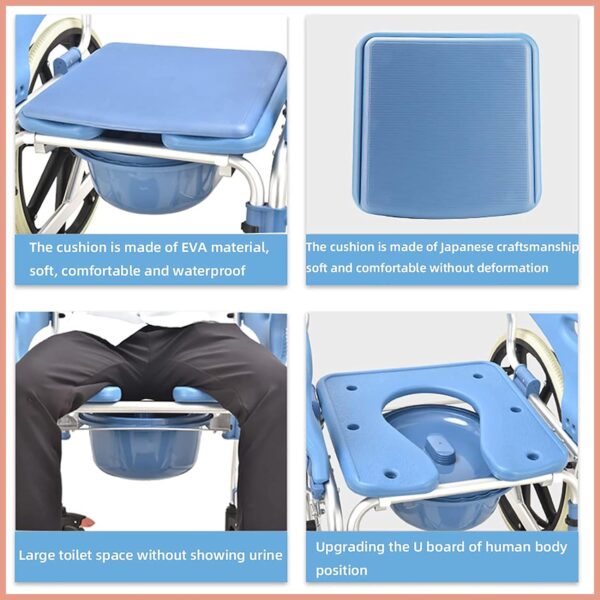 3-in-1 Commode Wheelchair – Shower, Toilet & Mobility Chair (Anti-Rust, 150kg Capacity) - Image 6