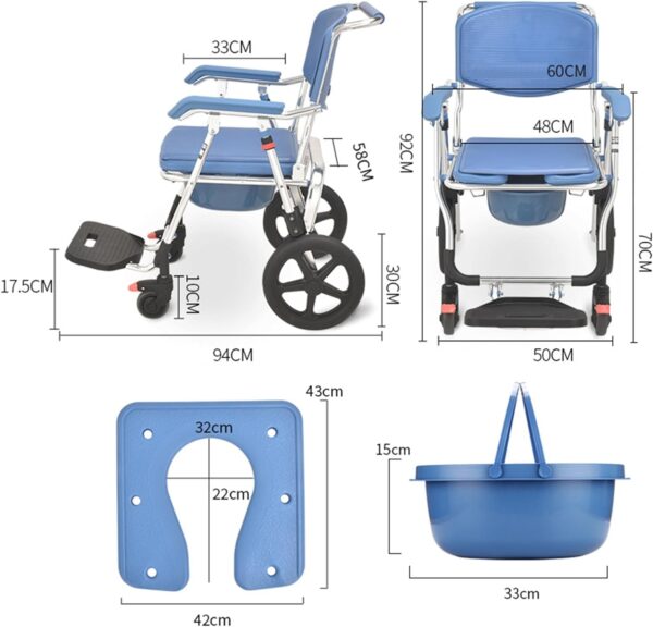 4-in-1 Wheeled Commode Chair For shower - Image 9