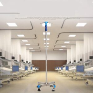 IV Stand Stainless Steel with 4 Hooks – Adjustable Height, Rust-Resistant, Weighted Base