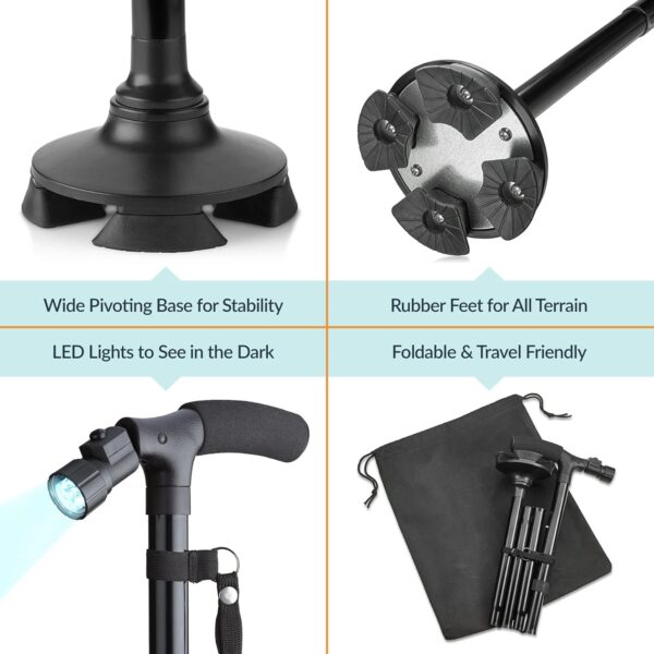 Foldable Walking Stick with LED Light Adjustable Cane