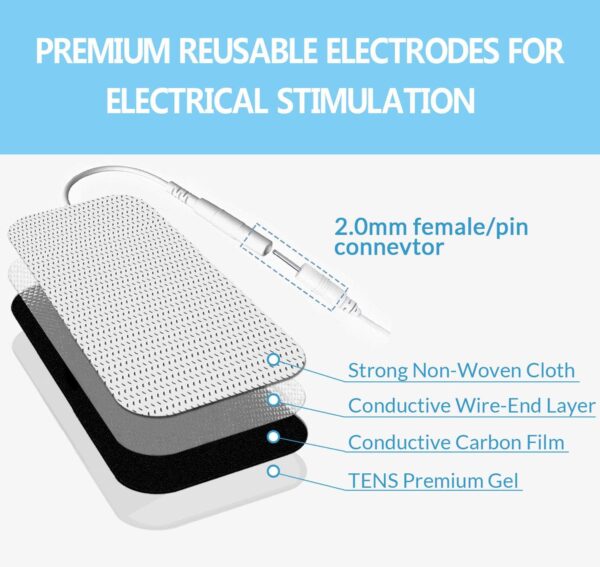 Electrotherapy Electrodes 5x10 cm – Pigtail Wire – 2 mm Pin Connector – Pack of 2