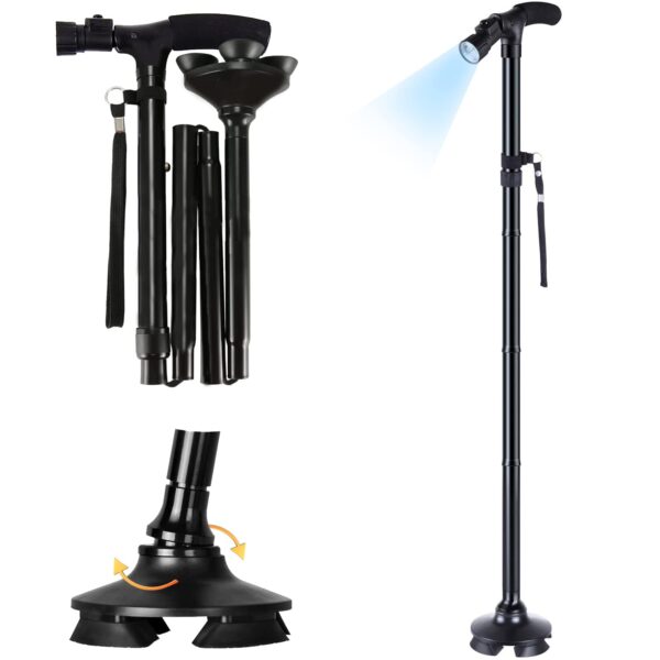 Foldable Walking Stick with LED Light Adjustable Cane