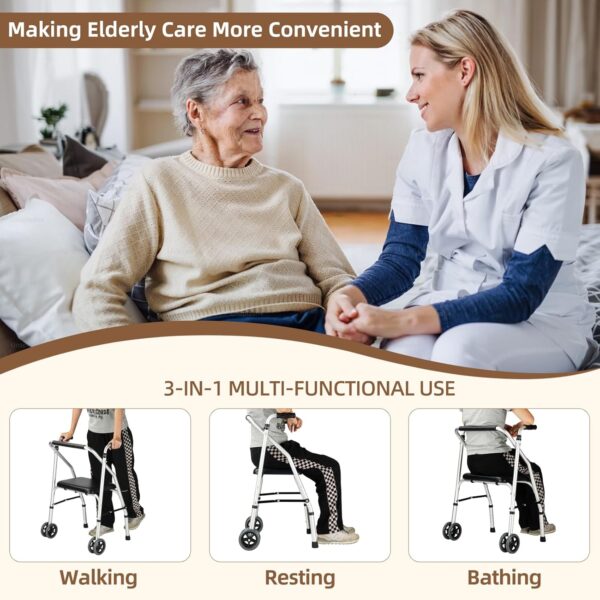 Wheeled Walker with Seat Aluminum Adjustable Mobility Walker