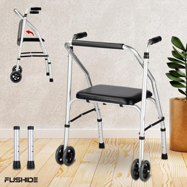 Wheeled Walker with Seat Aluminum Adjustable Mobility Walker