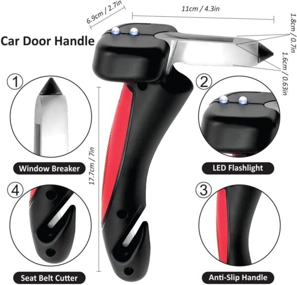 Car Assist Handle with Window Breaker, Seatbelt Cutter & LED Light