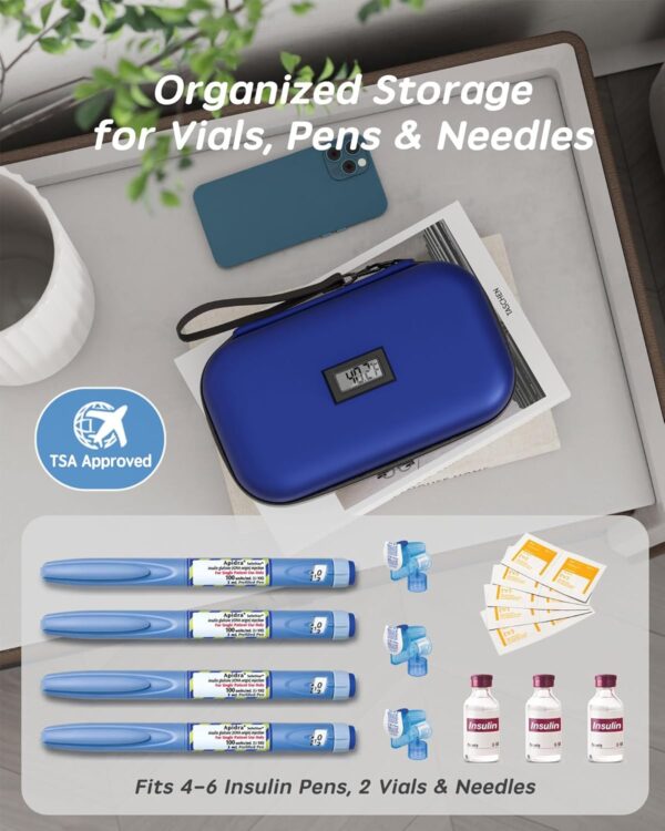 Digital Cooling Ice Pack - Syringe Cooling pack (5) Portable Insulin Cooling Bag Travel Case with Digital Temperature Display