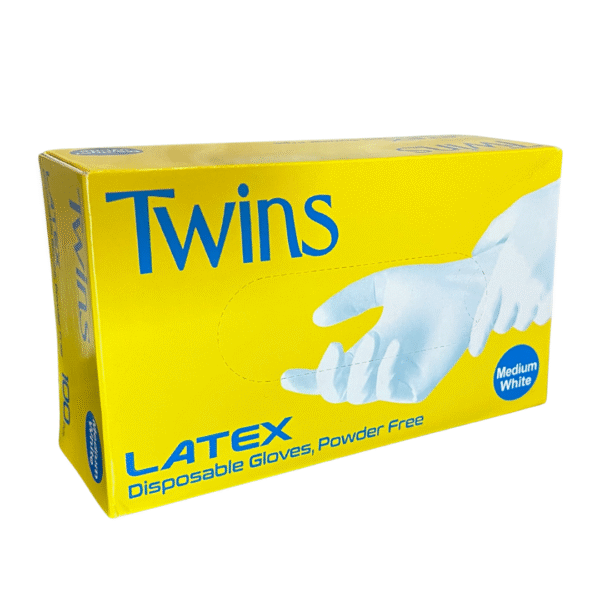 Gloves : Twins Latex White Gloves Powder Free Medical Grade 100pcs